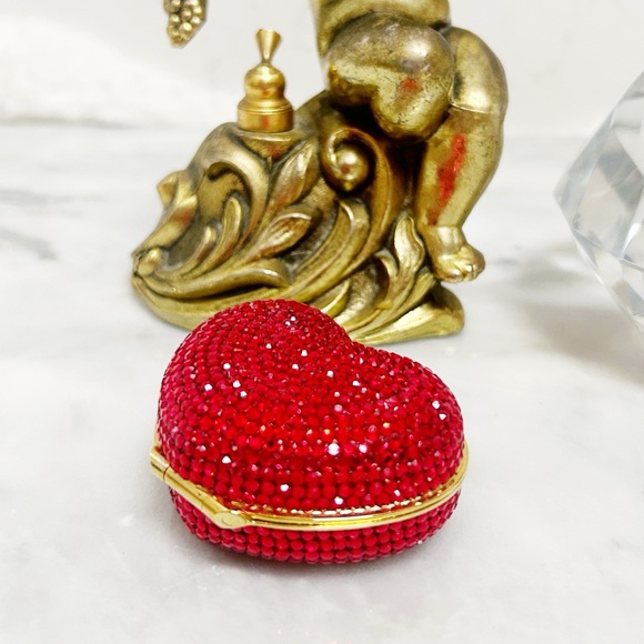 Authentic Judith Leiber RARE Red Crystal Strass Heart & Soul Pill Box - Picture 10 of 13